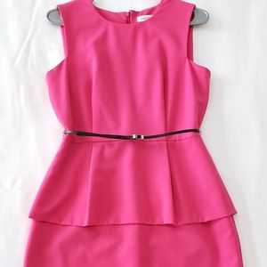 Calvin Klein pink peplum dress w/black belt